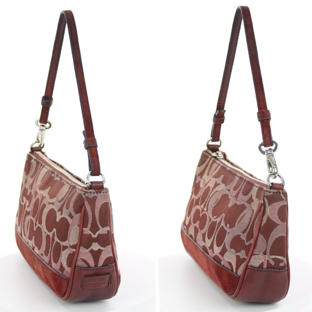 Coach Vintage Y2K Burgundy Signature Canvas Suede Demi Bag - Picture 4 of 8
